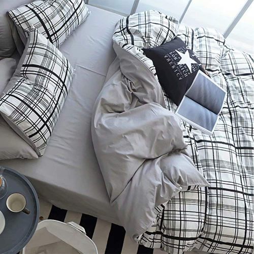  Wellboo White Comforter Covers Plaid Grid Cotton Duvet Covers Queen Checkered Boy Girl Bedding Sets Big Plaid Pattern Reversible Duvet Covers Mini Plaid Geometric Checkered Zipper