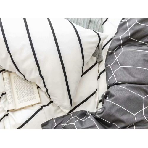  Wellboo White Comforter Covers Plaid Grid Cotton Duvet Covers Queen Checkered Boy Girl Bedding Sets Big Plaid Pattern Reversible Duvet Covers Mini Plaid Geometric Checkered Zipper