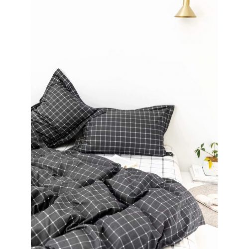  Wellboo White Comforter Covers Plaid Grid Cotton Duvet Covers Queen Checkered Boy Girl Bedding Sets Big Plaid Pattern Reversible Duvet Covers Mini Plaid Geometric Checkered Zipper