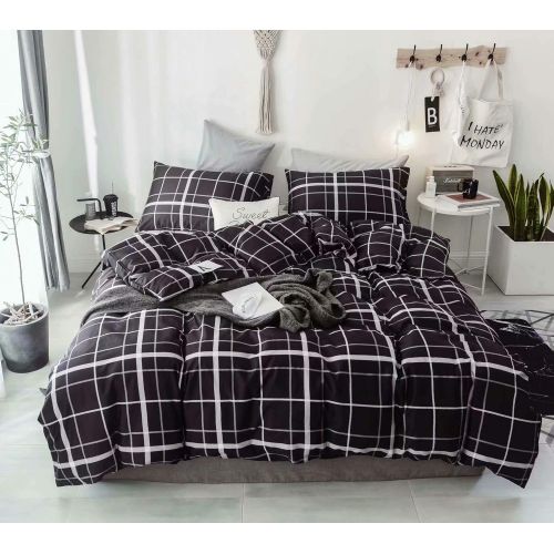  Wellboo White Comforter Covers Plaid Grid Cotton Duvet Covers Queen Checkered Boy Girl Bedding Sets Big Plaid Pattern Reversible Duvet Covers Mini Plaid Geometric Checkered Zipper