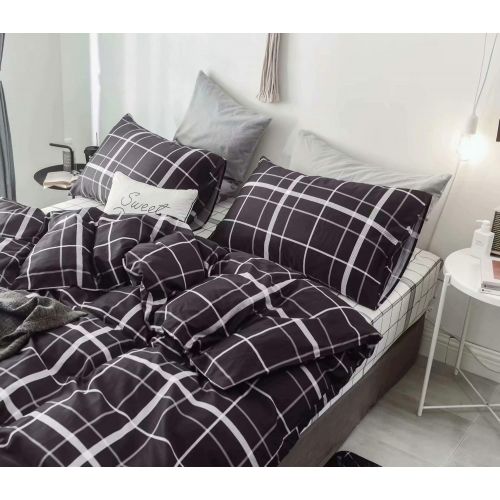  Wellboo White Comforter Covers Plaid Grid Cotton Duvet Covers Queen Checkered Boy Girl Bedding Sets Big Plaid Pattern Reversible Duvet Covers Mini Plaid Geometric Checkered Zipper