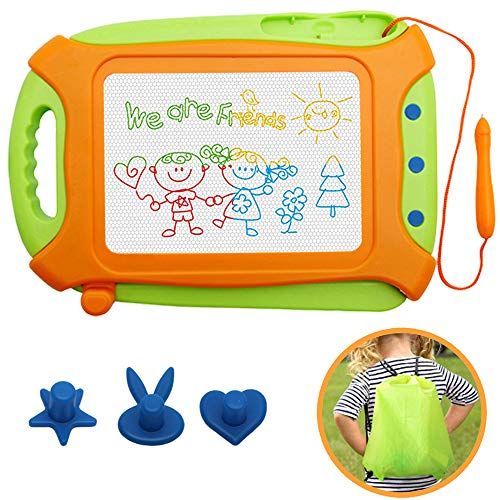  [아마존베스트]Wellchild Magnetic Drawing Board for Toddlers,Travel Size Toddlers Toys A Etch Toddler Sketch Colorful Erasable with One Carry Bag Magnet Pen and Three Stampers