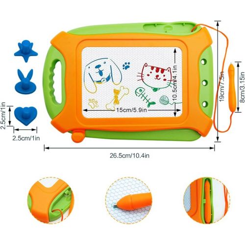  [아마존베스트]Wellchild Magnetic Drawing Board for Toddlers,Travel Size Toddlers Toys A Etch Toddler Sketch Colorful Erasable with One Carry Bag Magnet Pen and Three Stampers