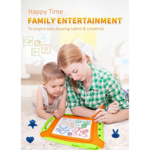  [아마존베스트]Wellchild Magnetic Drawing Board for Toddlers,Travel Size Toddlers Toys A Etch Toddler Sketch Colorful Erasable with One Carry Bag Magnet Pen and Three Stampers