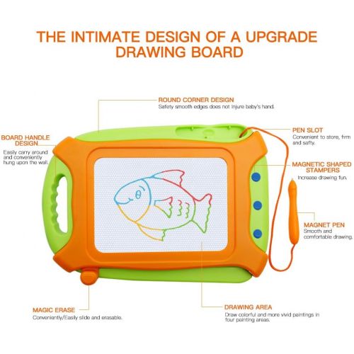  [아마존베스트]Wellchild Magnetic Drawing Board for Toddlers,Travel Size Toddlers Toys A Etch Toddler Sketch Colorful Erasable with One Carry Bag Magnet Pen and Three Stampers