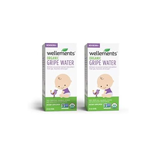  Wellements Organic Gripe Water, 4 Fl Oz, 2 Count, Eases Babys Stomach Discomfort and Gas, Free From Dyes, Parabens, Preservatives