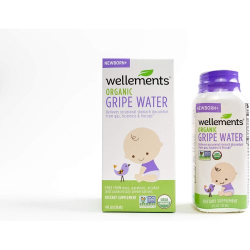  Wellements Organic Gripe Water, 4 Fl Oz, 2 Count, Eases Babys Stomach Discomfort and Gas, Free From Dyes, Parabens, Preservatives