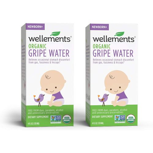  Wellements Organic Gripe Water, 4 Fl Oz, 2 Count, Eases Babys Stomach Discomfort and Gas, Free From Dyes, Parabens, Preservatives