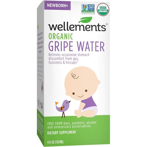  Wellements Organic Gripe Water, 4 Fl Oz, 2 Count, Eases Babys Stomach Discomfort and Gas, Free From Dyes, Parabens, Preservatives