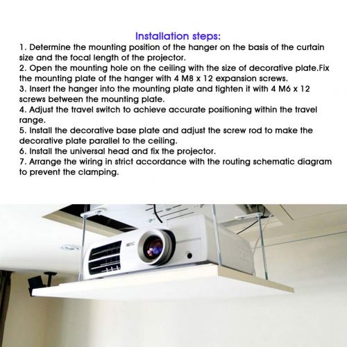  Wellish Electric Video Projector Lift,Motorized Remote Control Mount Ceiling Bracket Hanger for Home Cinema Hall Conference Room School