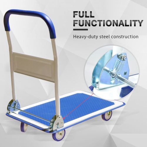  Push Cart Dolly by Wellmax, Moving Platform Hand Truck, Foldable for Easy Storage and 360 Degree Swivel Wheels with 330lb Weight Capacity, Blue Color