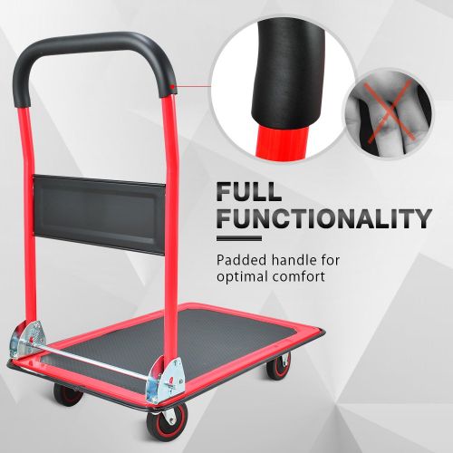  Push Cart Dolly by Wellmax, Moving Platform Hand Truck, Foldable for Easy Storage and 360 Degree Swivel Wheels with 330lb Weight Capacity, Red Color