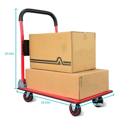  Push Cart Dolly by Wellmax, Moving Platform Hand Truck, Foldable for Easy Storage and 360 Degree Swivel Wheels with 330lb Weight Capacity, Red Color