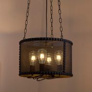 Chandelier Light, Wellmet Drum Pendant Light, Matte Black Mesh Shade Industrial Ceiling Light, Adjustable Hanging Height for Indoor Farmhouse Home Decor(Dia. 17.3”x 13.4”H)