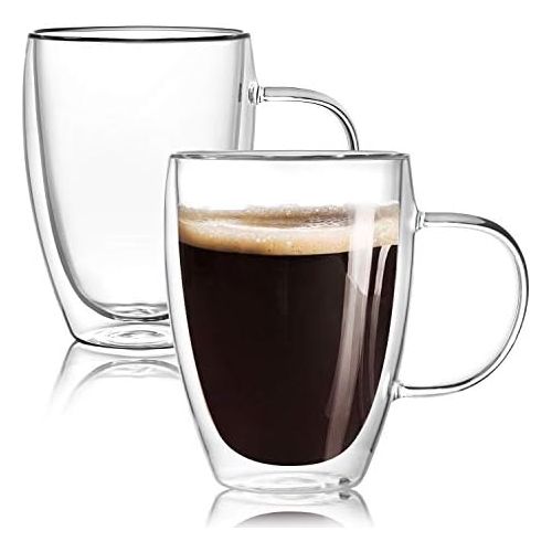  [아마존베스트]Wells [2-Pack,12 Oz] Double Wall Glass Coffee Mugs with Handle,Insulated Coffee Glass,Clear Espresso Cups,Glass Cappuccino Cups,Tea Cups,Latte Cups,Beverage Glasses,Heat Resistant,Dishwa