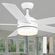 Wellspeed White Ceiling Fan with Lights and Remote Control , 52 Inch Ceiling Fan with Opal Glass and Reversible Daul Finish Blades