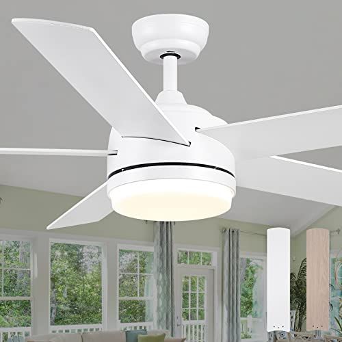  Wellspeed White Ceiling Fan with Lights and Remote Control , 52 Inch Ceiling Fan with Opal Glass and Reversible Daul Finish Blades