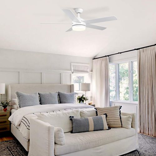  Wellspeed White Ceiling Fan with Lights and Remote Control , 52 Inch Ceiling Fan with Opal Glass and Reversible Daul Finish Blades