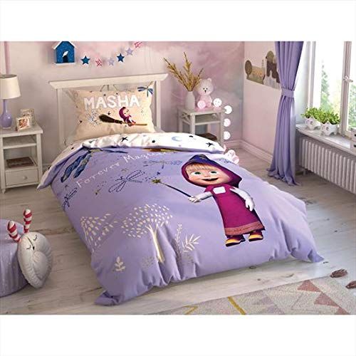  Wellstil wellstil Comforter Set 4 Pcs Masha and The Bear Magi Kids Single/Twin Size Comforter Cover Set+++White Microfiber Comforter(Look 2.Image) Kids Bedding 4 Pcs