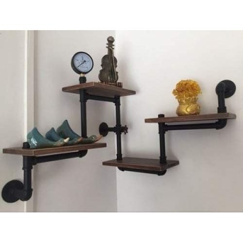  Wendy JINGQI Industrial Rustic Modern Wood Ladder Pipe Wall Shelf 4 Layer Pipe Design Bookshelf Diy Shelving