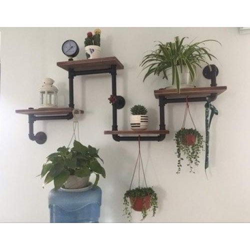  Wendy JINGQI Industrial Rustic Modern Wood Ladder Pipe Wall Shelf 4 Layer Pipe Design Bookshelf Diy Shelving