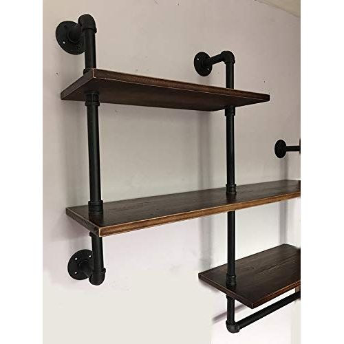  Wendy JINGQI Industrial Pipe Shelf for Home Organizer Storage, 4 Tiers Rustic Urban Style Metal Wall Mounted Ledge Bookcase Shelf Rustic Modern Wood Ladder Pipe Wall Shelf