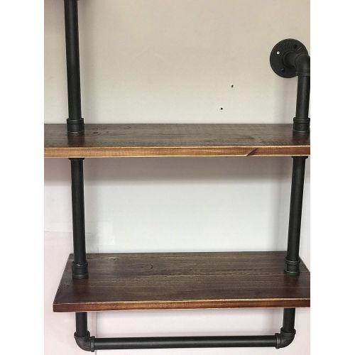  Wendy JINGQI Industrial Pipe Shelf for Home Organizer Storage, 4 Tiers Rustic Urban Style Metal Wall Mounted Ledge Bookcase Shelf Rustic Modern Wood Ladder Pipe Wall Shelf