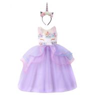 Wenge Weng Girl Flower Unicorn Costume Pageant Princess Party Dress with Headband