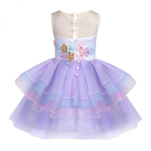  Wenge Weng Girl Flower Unicorn Costume Pageant Princess Party Dress with Headband