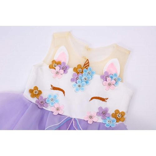  Wenge Weng Girl Flower Unicorn Costume Pageant Princess Party Dress with Headband