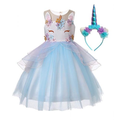  Wenge Girls Flower Unicorn Costume Pageant Princess Halloween Dress Up Party Dress