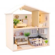 Wenini DIY Wooden House Kit - 3D Wooden DIY Miniature House - Furniture Kit LED House Puzzle Decorate Creative for Kids Christmas Birthday Gift (Wooden Villa)