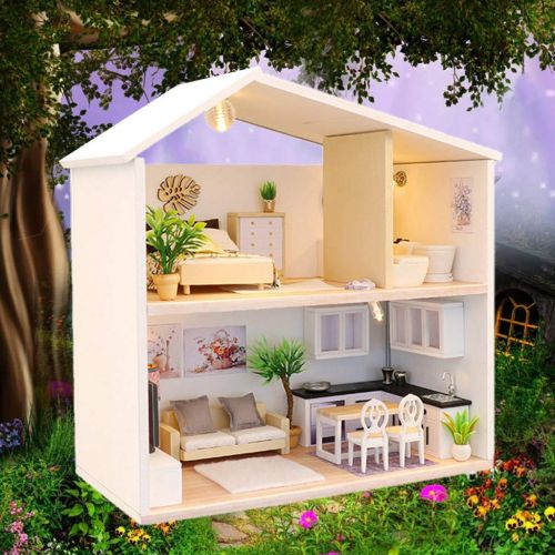  Wenini DIY Wooden House Kit - 3D Wooden DIY Miniature House - Furniture Kit LED House Puzzle Decorate Creative for Kids Christmas Birthday Gift (Wooden Villa)