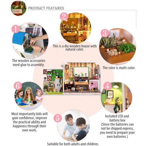  Wenjuan DIY Wooden Puzzle Dollhouse Miniatures LED House Furniture Kit Creative Room Educational Toy Brithday Gift Idea for Kids Boys Girls (A)