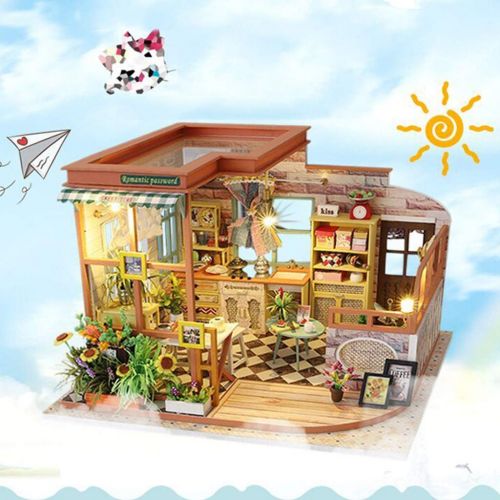  Wenjuan Wooden DIY Dollhouse Miniature with Furniture,Dollhouse Kit Plus Furnitures Led Light,Creative Room Perfect DIY Gift for Kids Girls,Ideal Gift for Birthday Party Easter Xma