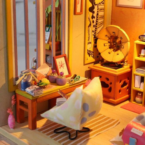  Wenjuan Wooden DIY Dollhouse Miniatures Kit Handmade 3D Puzzles LED Dollhouses Accessories Apartment House Gift for Women Girls Kids Children Birthday Gift (A)