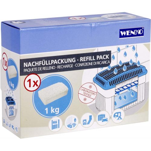  WENKO Nachfuellpack fuer Feuchtigkeitskiller 1kg, Granulatblock fuer Raumentfeuchter, fasst bis zu 1,4 l Feuchtigkeit, laborgeprueft, reduziert Schimmel und Gerueche, weiss