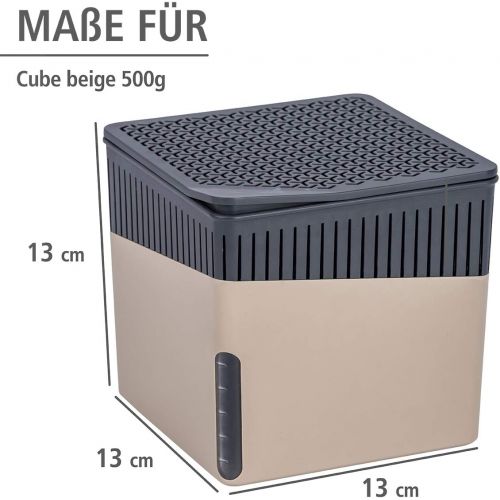  WENKO Raumentfeuchter Cube, Luftentfeuchter reduziert Schimmel und Gerueche, Auffangschale mit 500 g Granulatblock nachfuellbar, fasst bis zu 800 ml Feuchtigkeit, Masse (BHT): 13x13x1