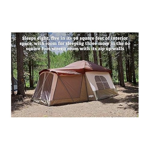  Klondike 8 Person Water Resistant Tent with Convertible Screen Room for Family Camping