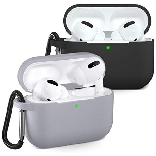  [아마존베스트]Wepro Silicone Case Compatible with AirPods Pro Case 2019, Shockproof Protective Case for Apple Airpods 3, with Carabiner, Front LED Visible, Supports Wireless Charging, 2 Pack