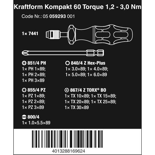  Wera 05059293001 Kraftform 60 Torx Compact Tool Set