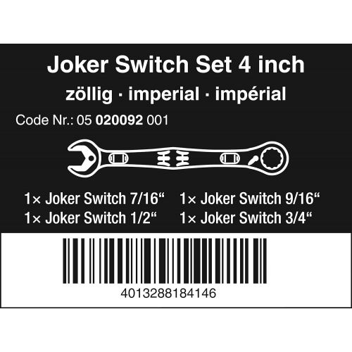  Wera 05020092001 Joker Ratchet Set For Switch Combination Wrench Imperial (4 Piece)