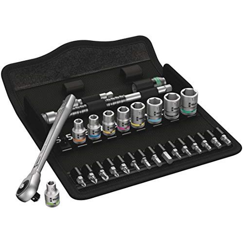  Wera 05004017001 8100 SA 7 Zyklop Metric Metal Ratchet Set with Push-Through Square, 28 Piece, 14 Drive