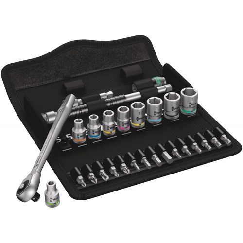  Wera 05004017001 8100 SA 7 Zyklop Metric Metal Ratchet Set with Push-Through Square, 28 Piece, 14 Drive