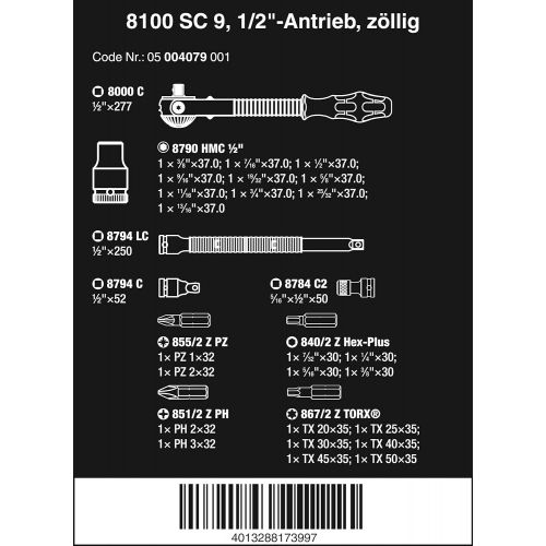  Wera 05004079001 8100 SC 9 Zyklop Imperial Speed Ratchet Set, 28 Piece, 12 Drive