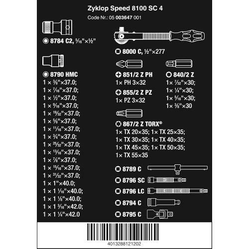  Wera Zyklop 8100 SC 4 12-Inch SAE Ratchet Set, 38-Piece