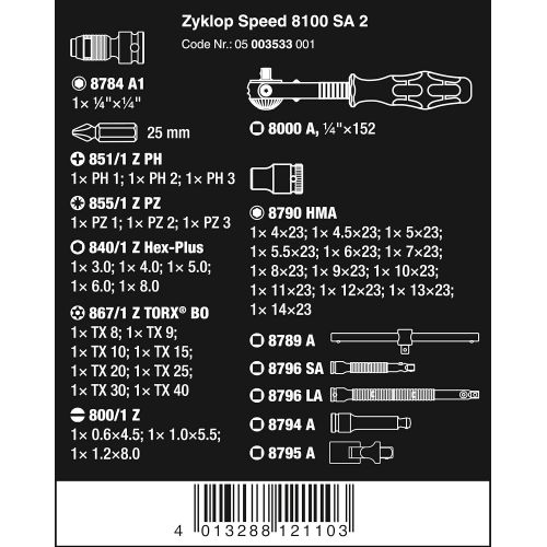  Wera Zyklop 8100 SC 2 37 Piece Ratchet Set, 12-Inch Drive - Metric