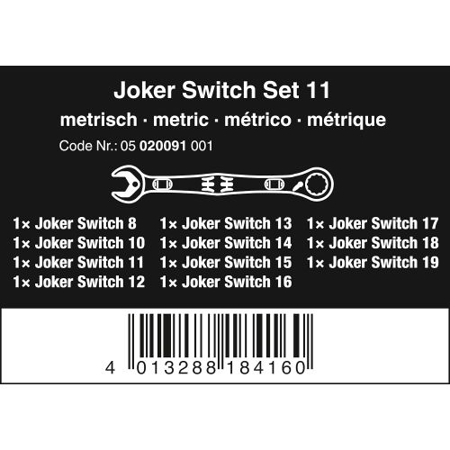  Wera 05020091001 Joker Switch Set of Ratcheting Combination Wrenches, 11 Pieces