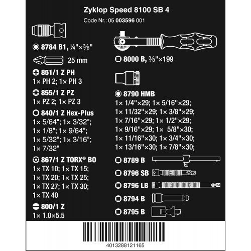 Wera Zyklop 8100 SB 4 38-Inch SAE Ratchet Set, 38-Piece