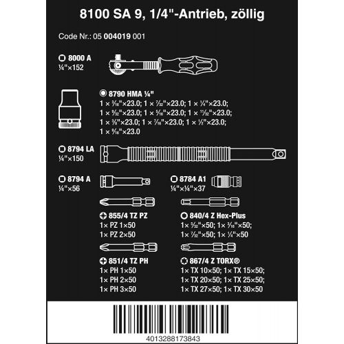  Wera 05004019001 8100 SA 9 Zyklop Imperial Speed Ratchet Set, 28 Piece, 14 Drive